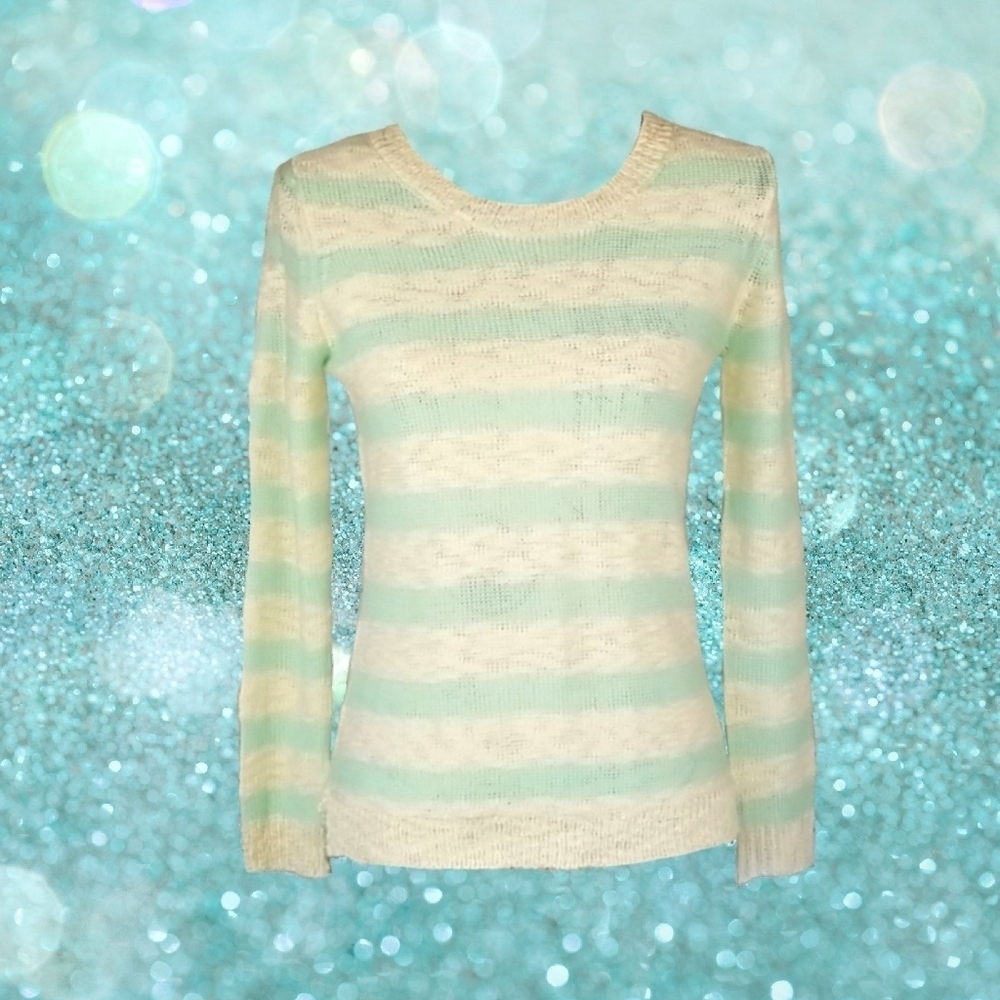 Knit Sweater in Pastel Mint Green & Cream Stripes, S